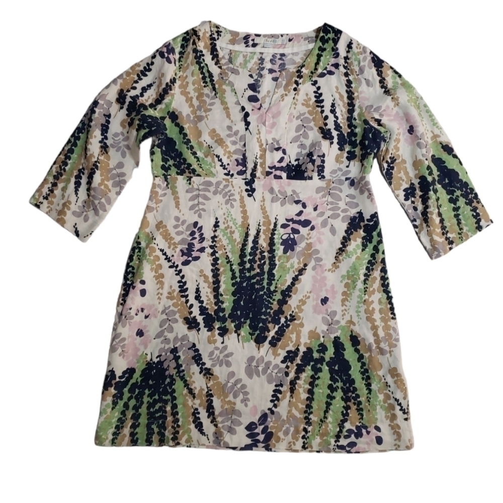 BODEN Leaf Floral 100 % Linen Dress, Size 10R